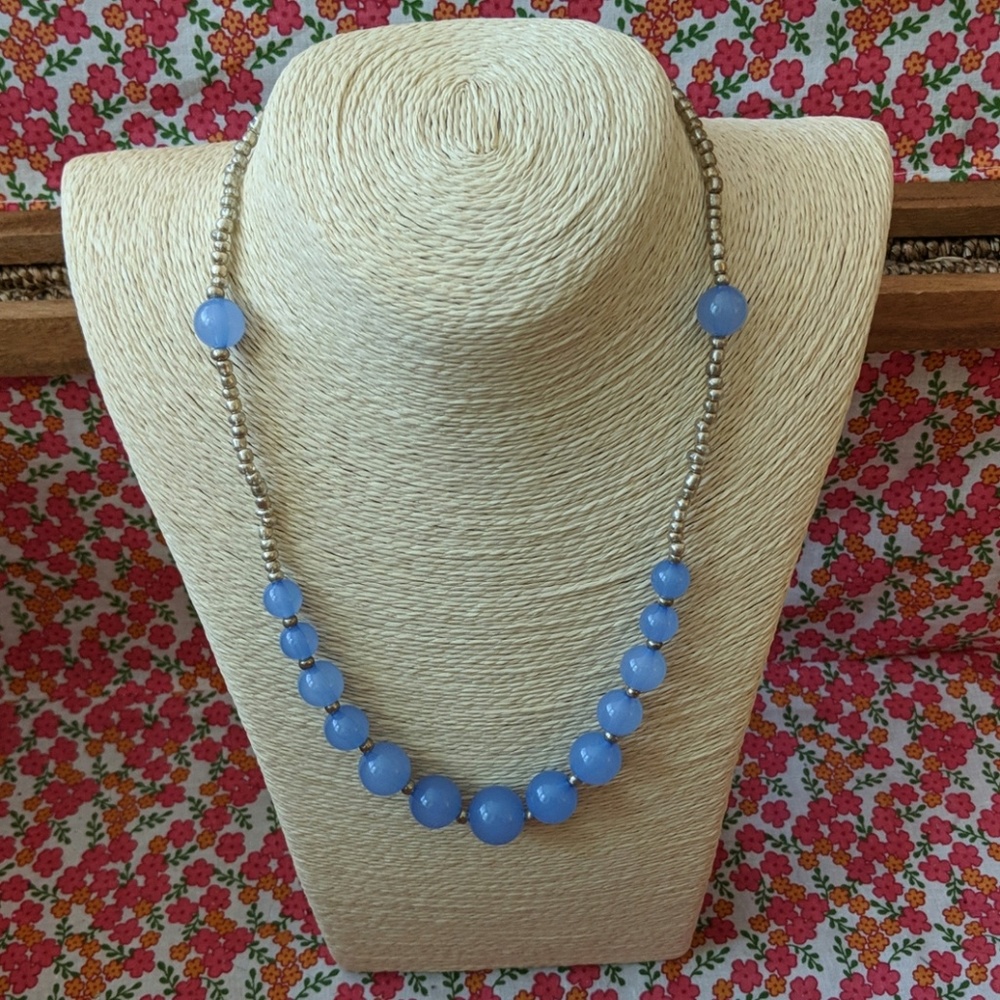Handmade silver and periwinkle beaded necklace